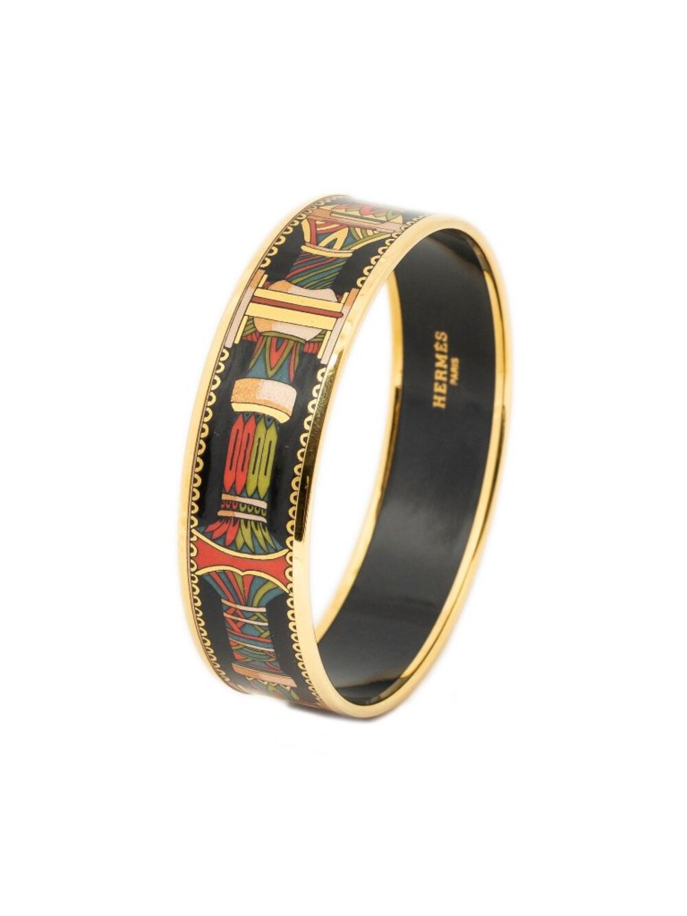 Hermes Enamel Bangle Black Red Gold Plated Bracelet